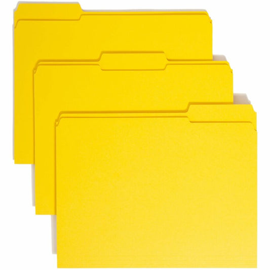 Smead Colored 1/3 Tab Cut Letter Top Tab File Folder - 8 1/2" x 11" - Top Tab Location - Assorted Tab Position - 11 pt. - 2 Plys - Yellow - 10% Recycled - 100 / Box