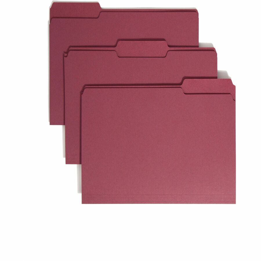 Smead Colored 1/3 Tab Cut Letter Top Tab File Folder - 8 1/2" x 11" - 3/4" Expansion - Top Tab Location - Assorted Tab Position - 11 pt. - 1 Plys - Maroon - Rounded Corner - 10% Recycled - 100 / Box
