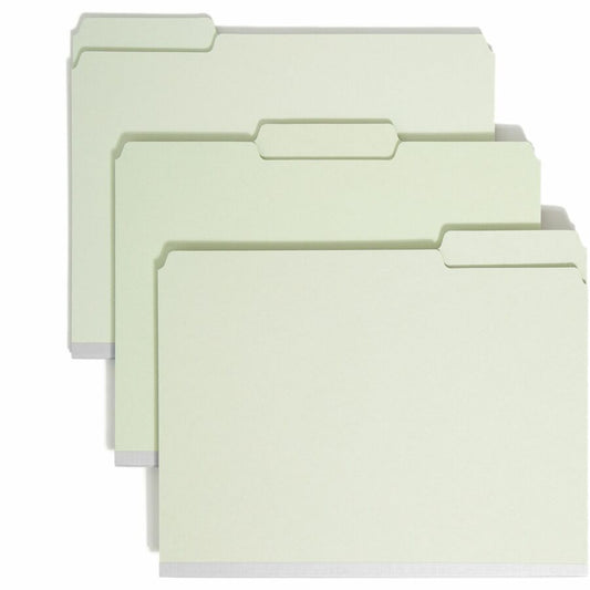 Smead 1/3 Tab Cut Letter Top Tab File Folder - 8 1/2" x 11" - 2" Expansion - Top Tab Location - Assorted Tab Position - 25 pt. - Pressboard - Gray/Green - Heavy Duty, Rounded Corner, Wear Resistant, Tear Resistant - 60% Recycled - 25 / Box
