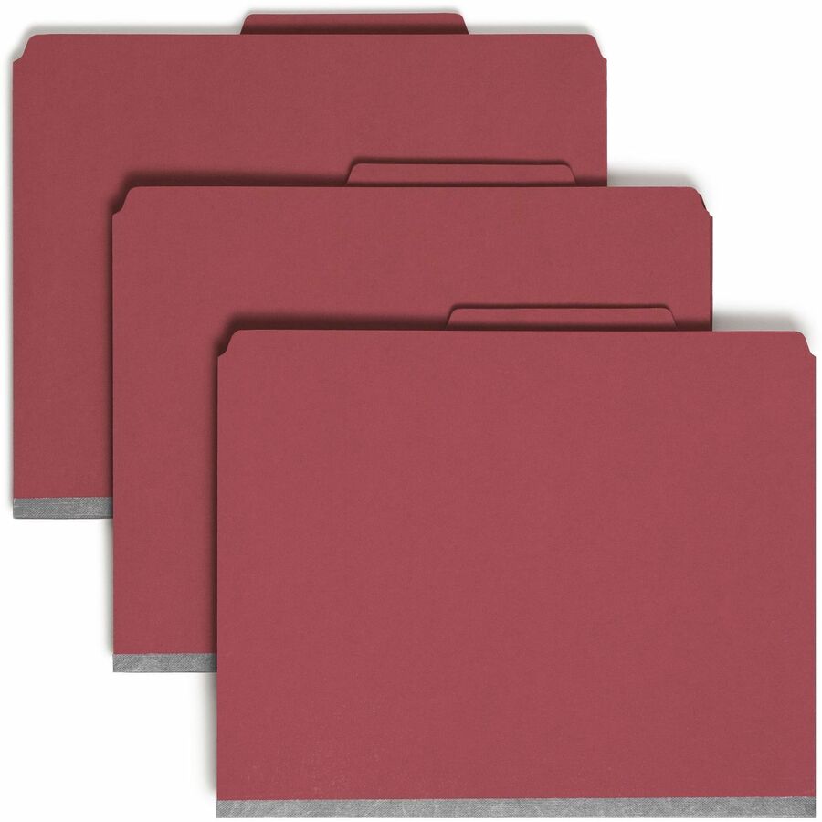 Smead SafeSHIELD 2/5 Tab Cut Letter Classification Folder - 8 1/2" x 11" - 2" Expansion - 2 x 2S Fastener - 2" for Folder - Top Tab Location - Right of Center Tab Position - 2 Divider - 25 pt. - Pressboard - Bright Red - Heavy Duty, Tear Resistant - 50...