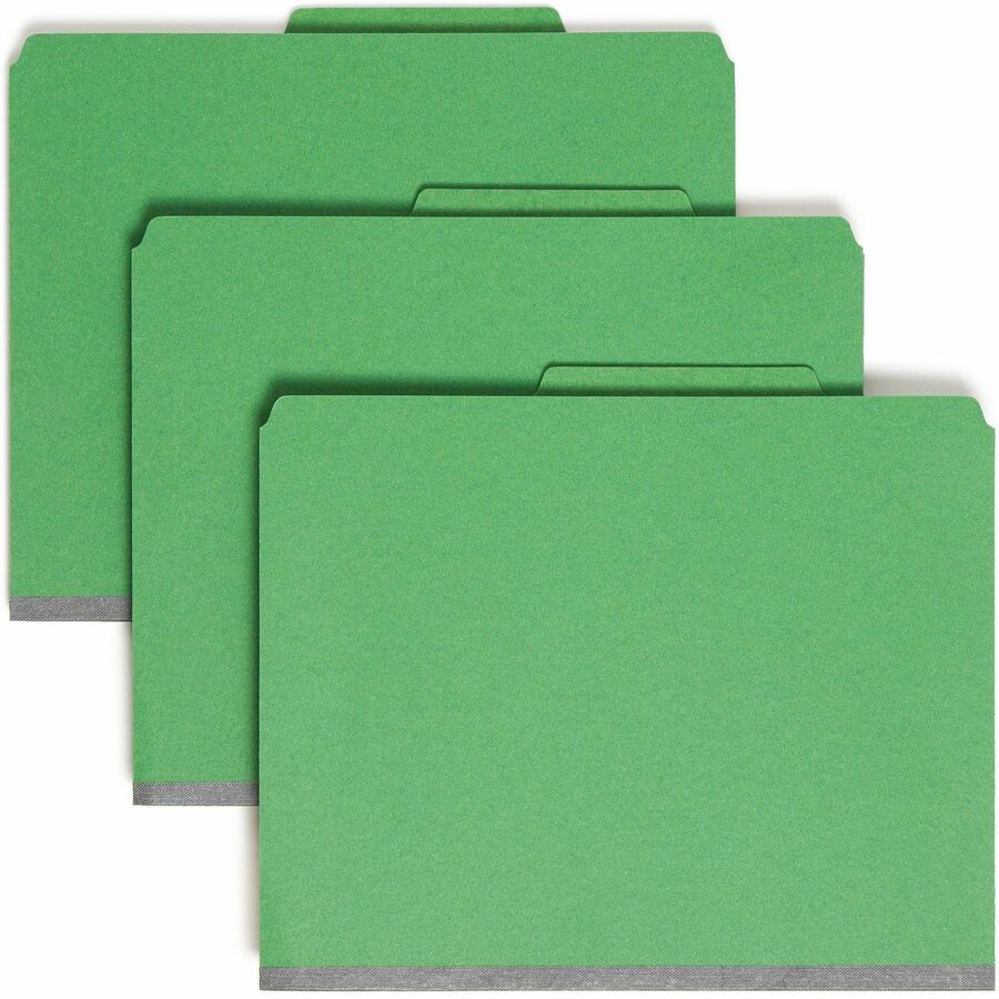 Smead SafeSHIELD 2/5 Tab Cut Letter Classification Folder - 8 1/2" x 11" - 2" Expansion - 2 x 2S Fastener - 2" for Folder - Top Tab Location - Right of Center Tab Position - 2 Divider - 25 pt. - Pressboard - Green - Heavy Duty, Tear Resistant - 50% Rec...