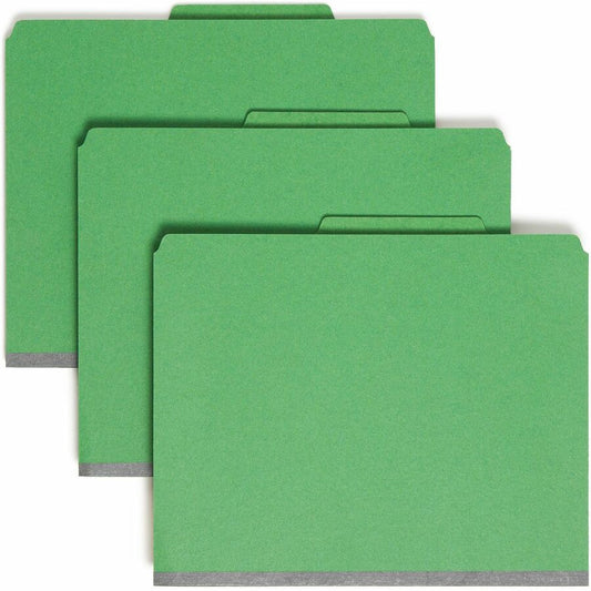 Smead SafeSHIELD 2/5 Tab Cut Letter Classification Folder - 8 1/2" x 11" - 2" Expansion - 2 x 2S Fastener - 2" for Folder - Top Tab Location - Right of Center Tab Position - 2 Divider - 25 pt. - Pressboard - Green - Heavy Duty, Tear Resistant - 50% Rec...