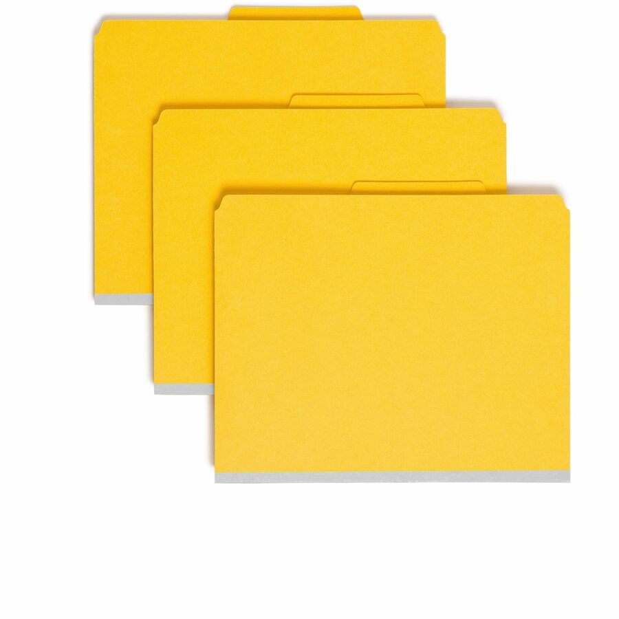 Smead SafeSHIELD 2/5 Tab Cut Letter Recycled Classification Folder - 8 1/2" x 11" - 2" Expansion - 2 x 2S Fastener - 2" for Folder - Top Tab Location - Right of Center Tab Position - 2 Divider - 25 pt. - Pressboard - Yellow - Heavy Duty, Tear Resistant...