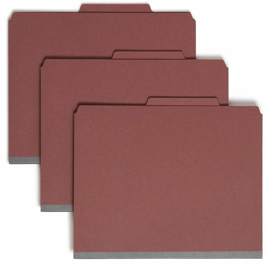 Smead SafeSHIELD 2/5 Tab Cut Letter Classification Folder - 8 1/2" x 11" - 2" Expansion - 2 x 2S Fastener - 2" for Folder - Top Tab Location - Right of Center Tab Position - 2 Divider - 25 pt. - Pressboard - Red - Heavy Duty, Tear Resistant - 60% Recyc...
