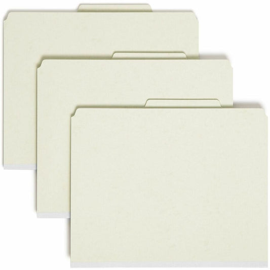 Smead SafeSHIELD 2/5 Tab Cut Letter Classification Folder - 8 1/2" x 11" - 2" Expansion - 2 x 2S Fastener - 2" for Folder - Top Tab Location - Right of Center Tab Position - 2 Divider - 25 pt. - Pressboard - Gray/Green - Heavy Duty, Tear Resistant - 60...
