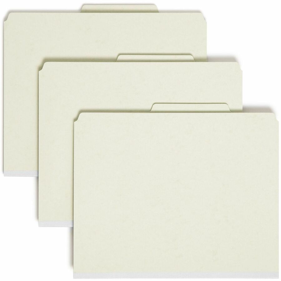 Smead SafeSHIELD 2/5 Tab Cut Letter Recycled Classification Folder - 8 1/2" x 11" - 3" Expansion - 2 x 2S Fastener - 2" for Folder - Top Tab Location - Right of Center Tab Position - 3 Divider - 25 pt. - Pressboard - Gray, Green - Heavy Duty, Tear Resi...