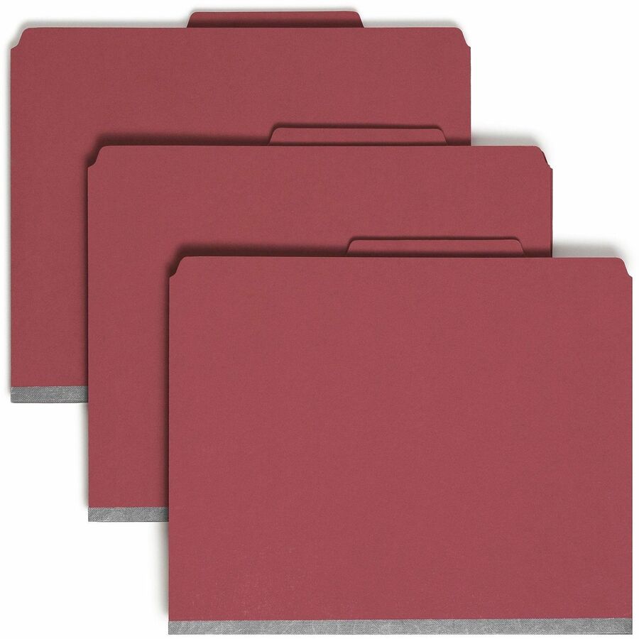 Smead SafeSHIELD 2/5 Tab Cut Letter Recycled Classification Folder - 8 1/2" x 11" - 3" Expansion - 2 x 2S Fastener - 2" for Folder - Top Tab Location - Right of Center Tab Position - 3 Divider - 25 pt. - Pressboard - Bright Red - Heavy Duty, Tear Resis...