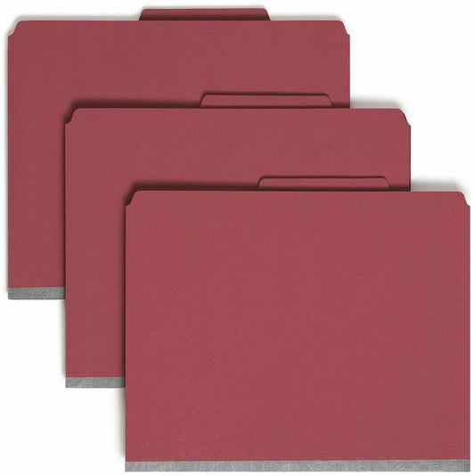 Smead SafeSHIELD 2/5 Tab Cut Letter Recycled Classification Folder - 8 1/2" x 11" - 3" Expansion - 2 x 2S Fastener - 2" for Folder - Top Tab Location - Right of Center Tab Position - 3 Divider - 25 pt. - Pressboard - Bright Red - Heavy Duty, Tear Resis...