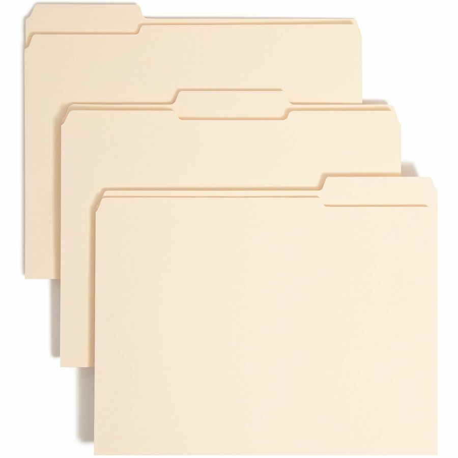 Smead 1/3 Tab Cut Letter Fastener Folder - 8 1/2" x 11" - 1 1/2" Expansion - 2 x 2B Fastener - 1 1/2" for Folder - Top Tab Location - Assorted Tab Position - 14 pt. - 2 Plys - Manila - Reinforced Tab - 10% Recycled - 50 / Box