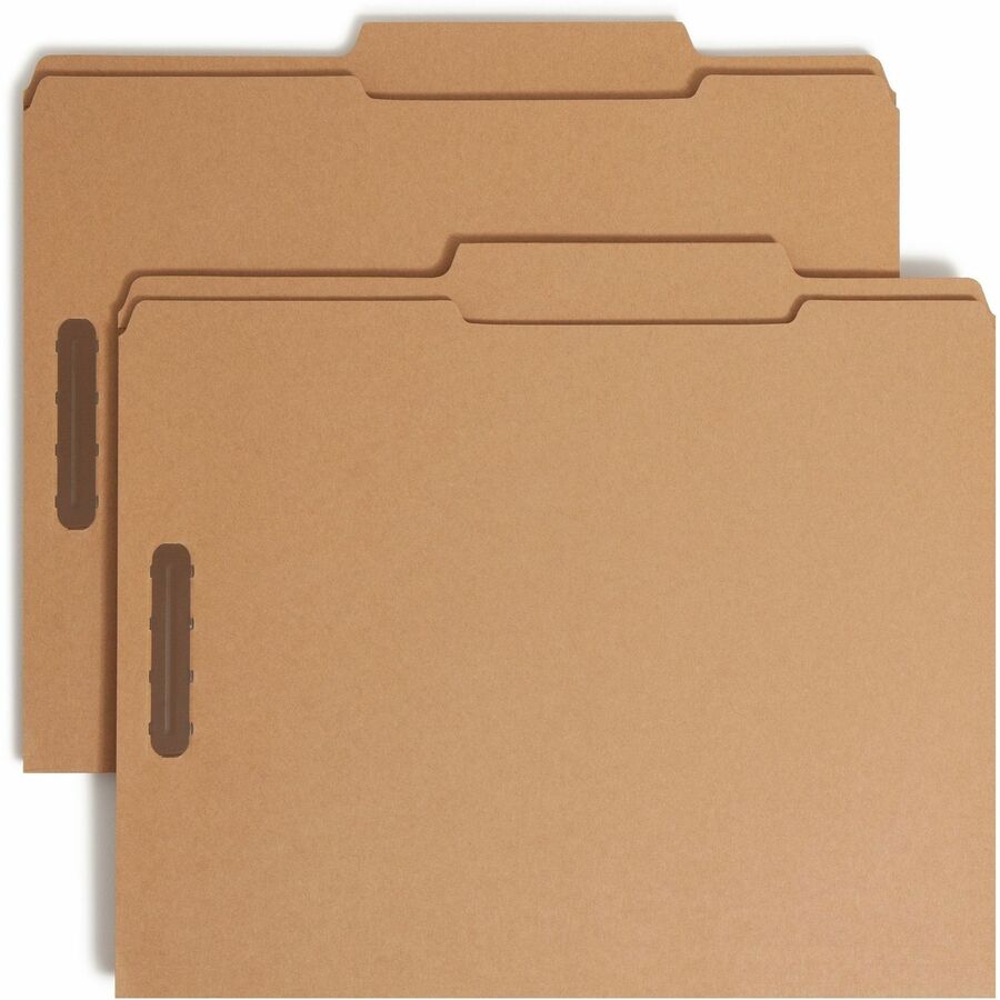 Smead 2/5 Tab Cut Letter Fastener Folder - 8 1/2" x 11" - 3/4" Expansion - 2 x 2K Fastener - 2" for Folder - Top Tab Location - Right of Center Tab Position - 11 pt. - 2 Plys - Kraft - Reinforced Tab - 10% Recycled - 50 / Box