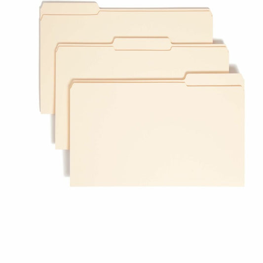 Smead 1/3 Tab Cut Legal Top Tab File Folder - 8 1/2" x 14" - 3/4" Expansion - Top Tab Location - Assorted Tab Position - 14 pt. - 2 Plys - Manila - Reinforced Tab - 10% Recycled - 100 / Box