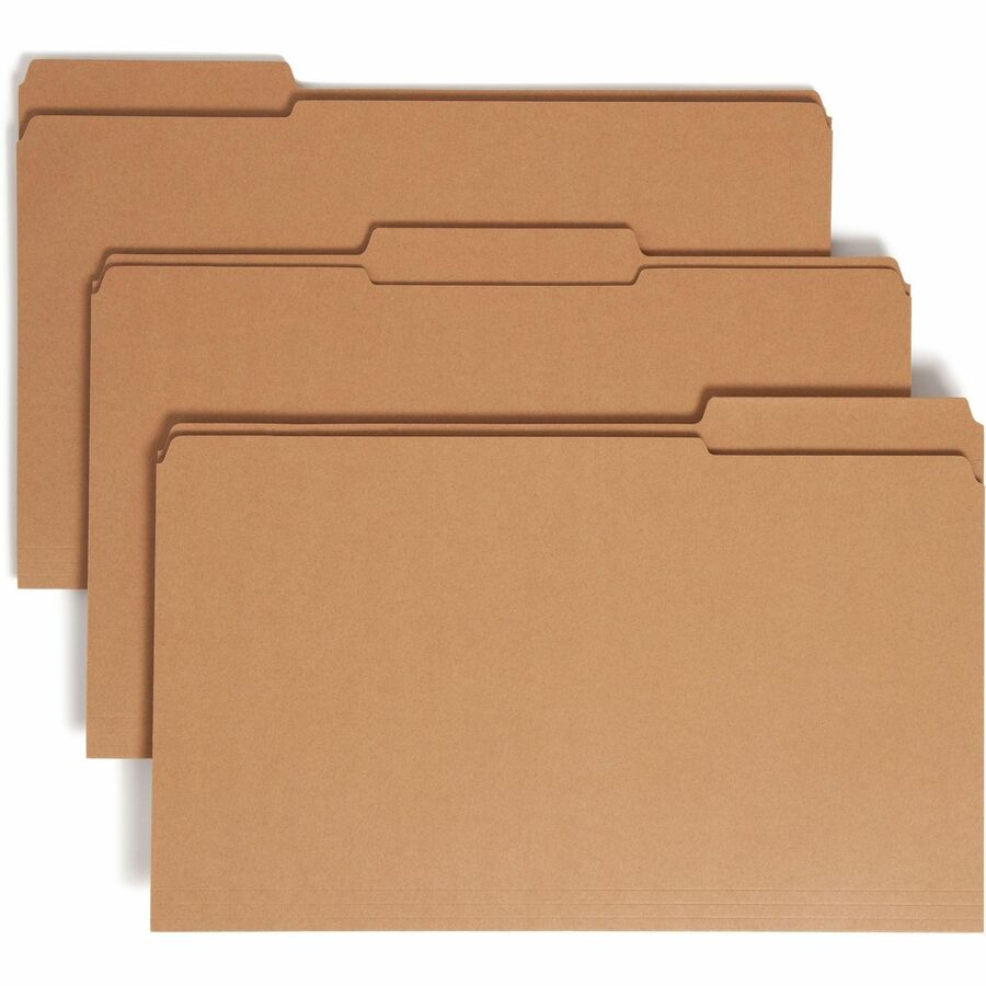 Smead 1/3 Tab Cut Legal Top Tab File Folder - 8 1/2" x 14" - 3/4" Expansion - Assorted Tab Position - 11 pt. - 2 Plys - Kraft - Reinforced - 10% Recycled - 100 / Box