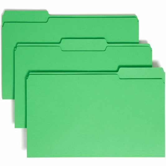 Smead Colored 1/3 Tab Cut Legal Top Tab File Folder - 8 1/2" x 14" - 3/4" Expansion - Top Tab Location - Assorted Tab Position - 11 pt. - 1 Plys - Green - Break Resistant - 10% Recycled - 100 / Box