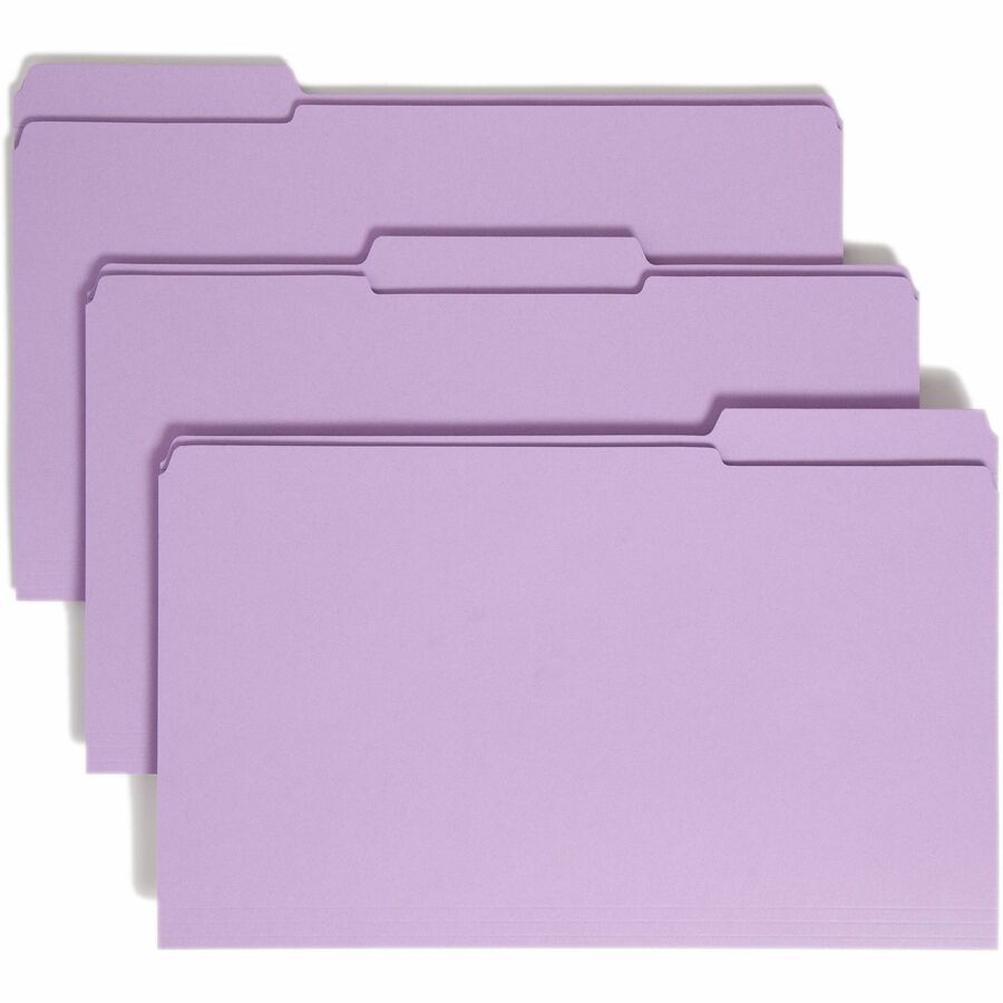 Smead Colored 1/3 Tab Cut Legal Top Tab File Folder - 8 1/2" x 14" - 3/4" Expansion - Top Tab Location - Assorted Tab Position - 11 pt. - 2 Plys - Lavender - 10% Recycled - 100 / Box