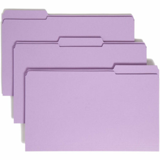 Smead Colored 1/3 Tab Cut Legal Top Tab File Folder - 8 1/2" x 14" - 3/4" Expansion - Top Tab Location - Assorted Tab Position - 11 pt. - 2 Plys - Lavender - 10% Recycled - 100 / Box