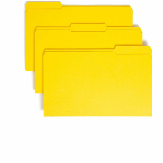Smead Colored 1/3 Tab Cut Legal Top Tab File Folder - 8 1/2" x 14" - 3/4" Expansion - Top Tab Location - Assorted Tab Position - 11 pt. - 2 Plys - Yellow - 10% Recycled - 100 / Box