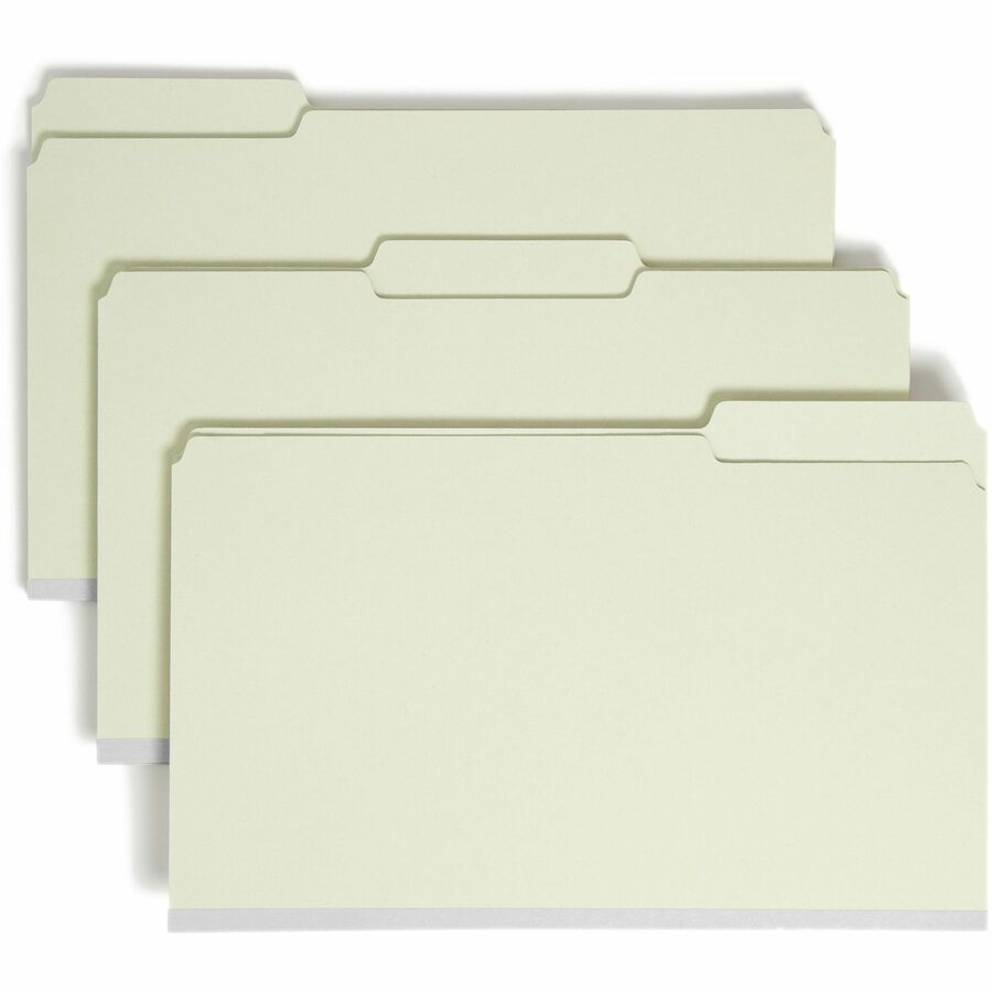 Smead 1/3 Tab Cut Legal Top Tab File Folder - 8 1/2" x 14" - 2" Expansion - Top Tab Location - Assorted Tab Position - 25 pt. - Pressboard - Gray, Green - Heavy Duty, Rounded Corner, Wear Resistant, Tear Resistant - 60% Recycled - 25 / Box
