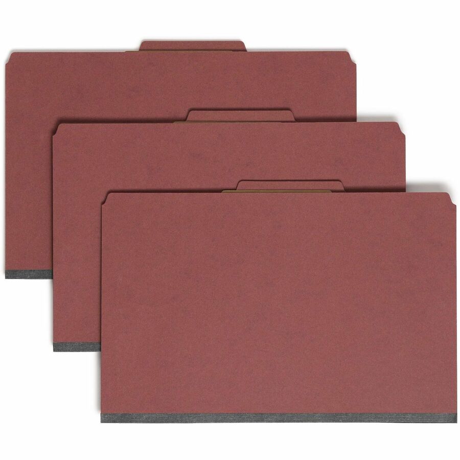 Smead SafeSHIELD 2/5 Tab Cut Legal Classification Folder - 8 1/2" x 14" - 2" Expansion - 2 x 2S Fastener - 2" for Folder - Top Tab Location - Right of Center Tab Position - 1 Divider - 25 pt. - Pressboard - Red - Heavy Duty, Tear Resistant - 60% Recycl...