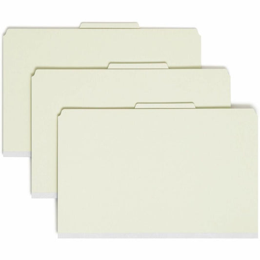 Smead SafeSHIELD 2/5 Tab Cut Legal Recycled Classification Folder - 8 1/2" x 14" - 2" Expansion - 2 x 2S Fastener - 2" for Folder - Top Tab Location - Right of Center Tab Position - 1 Divider - 25 pt. - Pressboard - Gray, Green - Heavy Duty, Tear Resis...