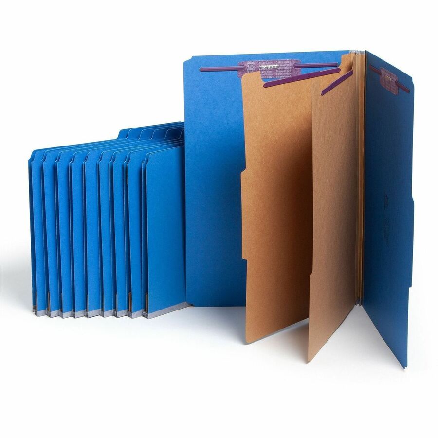 Smead SafeSHIELD 2/5 Tab Cut Legal Recycled Classification Folder - 8 1/2" x 14" - 2" Expansion - 2 x 2S Fastener - 2" for Folder - Top Tab Location - Right of Center Tab Position - 2 Divider - 25 pt. - Pressboard - Dark Blue - Heavy Duty, Tear Resista...
