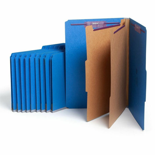 Smead SafeSHIELD 2/5 Tab Cut Legal Recycled Classification Folder - 8 1/2" x 14" - 2" Expansion - 2 x 2S Fastener - 2" for Folder - Top Tab Location - Right of Center Tab Position - 2 Divider - 25 pt. - Pressboard - Dark Blue - Heavy Duty, Tear Resista...
