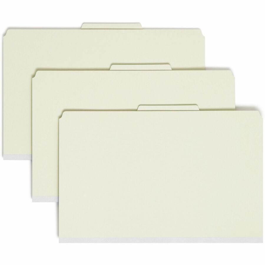 Smead SafeSHIELD 2/5 Tab Cut Legal Classification Folder - 8 1/2" x 14" - 2" Expansion - 2 x 2S Fastener - 2" for Folder - Top Tab Location - Right of Center Tab Position - 2 Divider - 25 pt. - Pressboard - Gray, Green - Heavy Duty, Tear Resistant - 60...