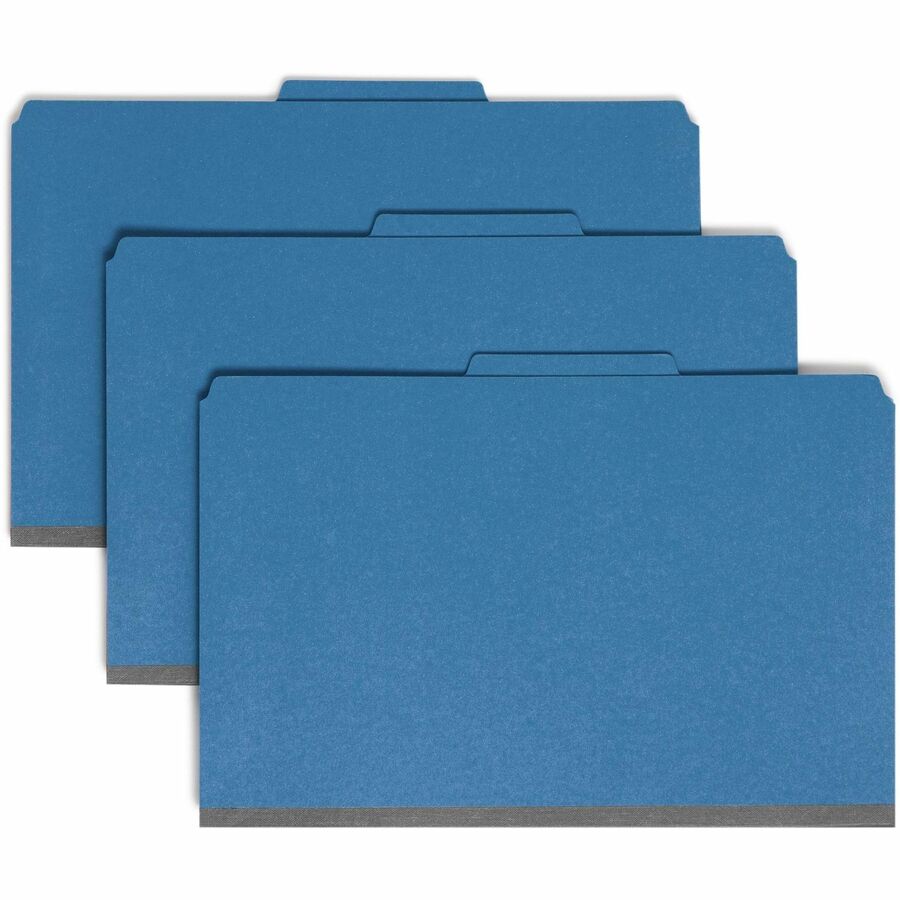 Smead SafeSHIELD 2/5 Tab Cut Legal Recycled Classification Folder - 8 1/2" x 14" - 3" Expansion - 2 x 2S Fastener - 2" for Folder - Top Tab Location - Right of Center Tab Position - 3 Divider - 25 pt. - Pressboard - Dark Blue - Heavy Duty, Tear Resista...
