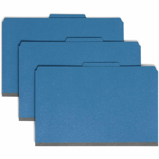 Smead SafeSHIELD 2/5 Tab Cut Legal Recycled Classification Folder - 8 1/2" x 14" - 3" Expansion - 2 x 2S Fastener - 2" for Folder - Top Tab Location - Right of Center Tab Position - 3 Divider - 25 pt. - Pressboard - Dark Blue - Heavy Duty, Tear Resista...