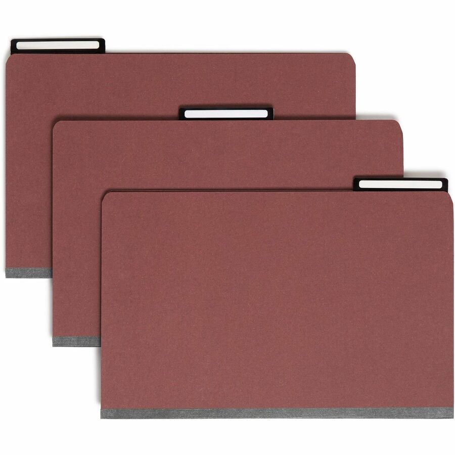 Smead SafeSHIELD 1/3 Tab Cut Legal Classification Folder - 8 1/2" x 14" - 2" Expansion - 2 x 2S Fastener - 2" for Folder - Top Tab Location - Right of Center Tab Position - 2 Divider - 25 pt. - Metal, Pressboard - Red - 60% Recycled - 10 / Box