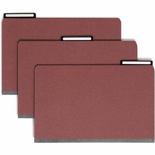 Smead SafeSHIELD 1/3 Tab Cut Legal Classification Folder - 8 1/2" x 14" - 2" Expansion - 2 x 2S Fastener - 2" for Folder - Top Tab Location - Right of Center Tab Position - 2 Divider - 25 pt. - Metal, Pressboard - Red - 60% Recycled - 10 / Box