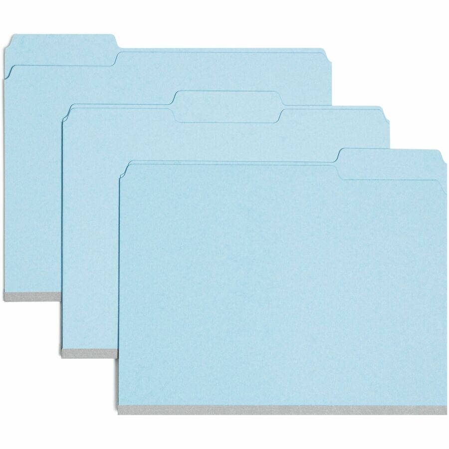 Smead Colored 1/3 Tab Cut Letter Top Tab File Folder - 8 1/2" x 11" - 1" Expansion - Top Tab Location - Assorted Tab Position - 25 pt. - Pressboard - Blue - Rounded Corner, Tear Resistant, Wear Resistant - 50% Recycled - 25 / Box