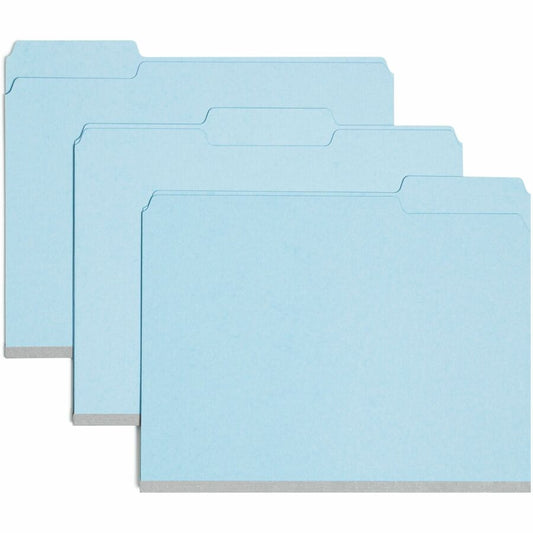 Smead Colored 1/3 Tab Cut Letter Top Tab File Folder - 8 1/2" x 11" - 1" Expansion - Top Tab Location - Assorted Tab Position - 25 pt. - Pressboard - Blue - Rounded Corner, Tear Resistant, Wear Resistant - 50% Recycled - 25 / Box