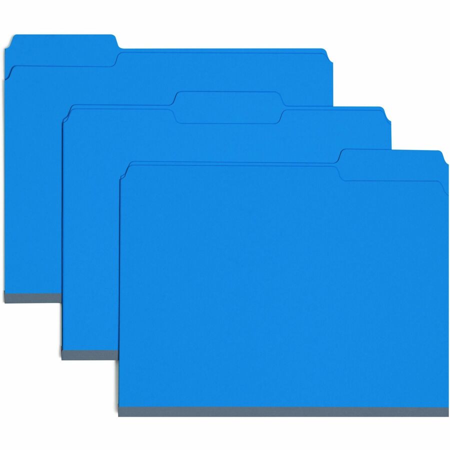 Smead Colored 1/3 Tab Cut Letter Top Tab File Folder - 8 1/2" x 11" - 1" Expansion - Top Tab Location - Assorted Tab Position - 25 pt. - Pressboard - Dark Blue - Rounded Corner, Tear Resistant, Wear Resistant - 50% Recycled - 25 / Box