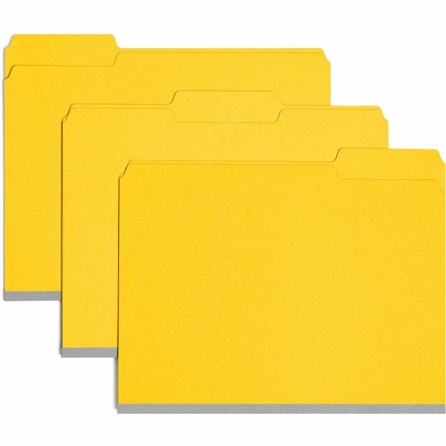 Smead Colored 1/3 Tab Cut Letter Top Tab File Folder - 8 1/2" x 11" - 1" Expansion - Top Tab Location - Assorted Tab Position - 25 pt. - Pressboard - Yellow - Rounded Corner, Wear Resistant, Tear Resistant - 50% Recycled - 25 / Box