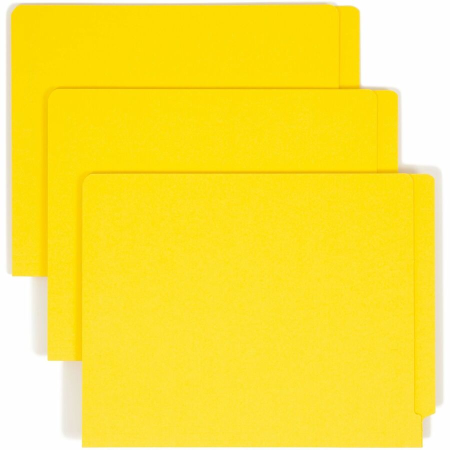 Smead Colored Straight Tab Cut Letter Fastener Folder - 8 1/2" x 11" - 3/4" Expansion - 2 x 2B Fastener - 2" for Folder - End Tab Location - 11 pt. - 2 Plys - Yellow - Heavyweight - 10% Recycled - 50 / Box
