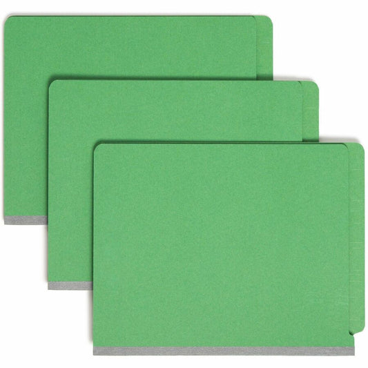 Smead Straight Tab Cut Letter Classification Folder - 8 1/2" x 11" - 2" Expansion - 2 x 2S Fastener - 2" for Folder - End Tab Location - 2 Divider - 25 pt. - Pressboard - Green - 50% Recycled - 10 / Box