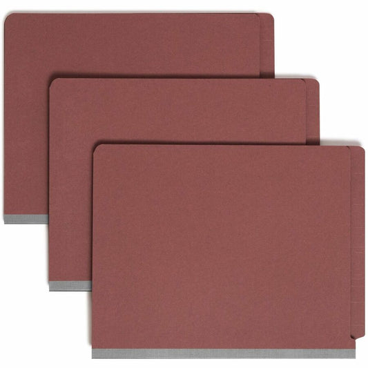 Smead Straight Tab Cut Letter Recycled Classification Folder - 8 1/2" x 11" - 3" Expansion - 2 x 2S Fastener - 2" for Folder, 1" for Divider - End Tab Location - 3 Divider - 25 pt. - Pressboard - Red - Rounded Corner - 60% Recycled - 10 / Box