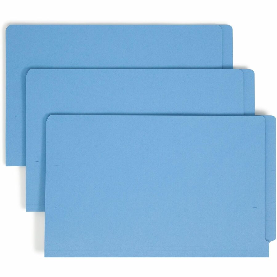 Smead Shelf-Master Straight Tab Cut Legal Fastener Folder - 8 1/2" x 14" - 3/4" Expansion - 2 x 2B Fastener - End Tab Location - 11 pt. - 2 Plys - Blue - Heavyweight - 10% Recycled - 50 / Box