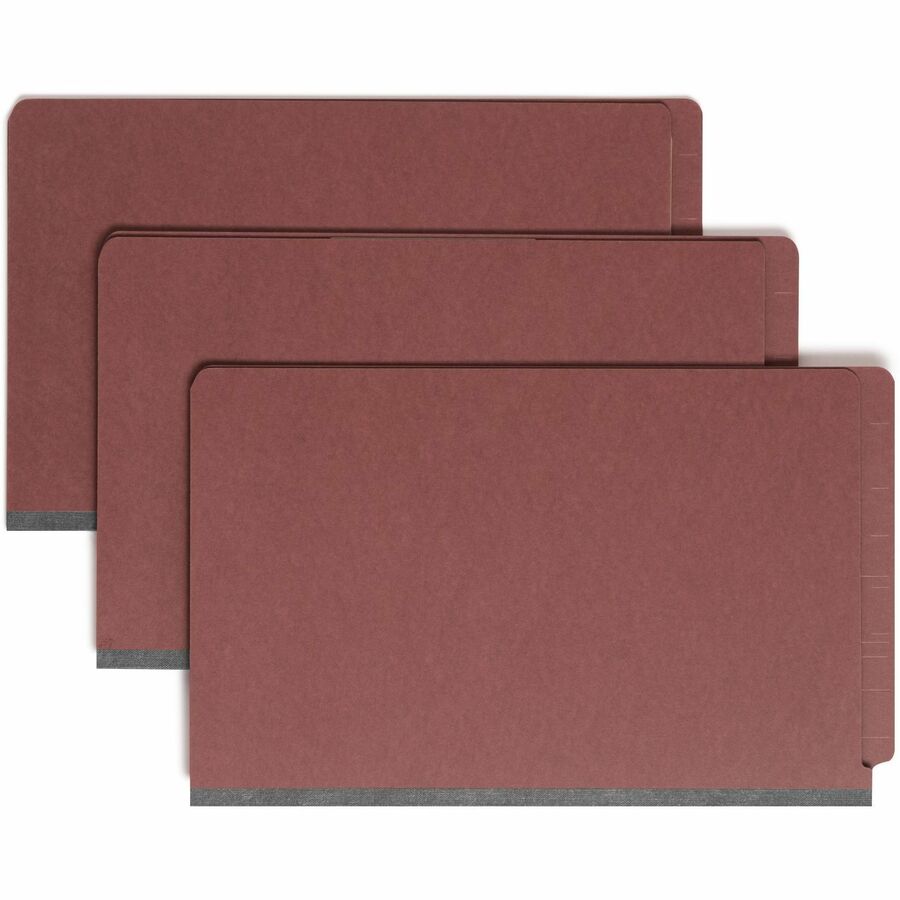 Smead 1/3 Tab Cut Legal Classification Folder - 8 1/2" x 14" - 2" Expansion - 2 x 2S Fastener - 2" for Folder, 1" for Divider - End Tab Location - 1 Divider - 25 pt. - Pressboard - Red - Rounded Corner - 100% Recycled - 10 / Box