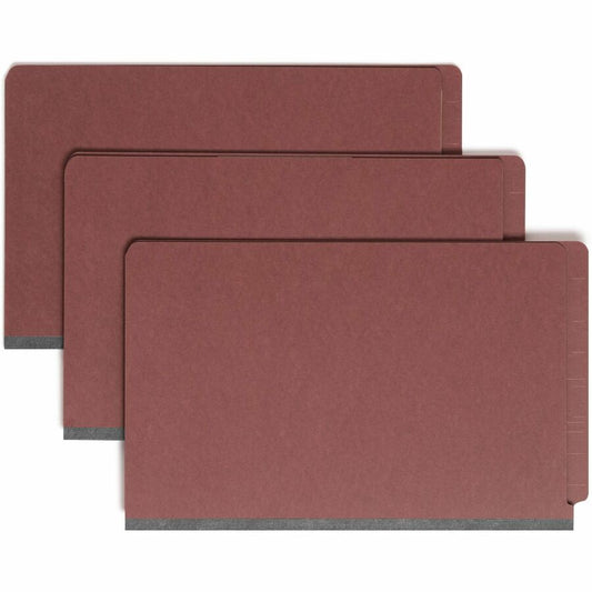 Smead 1/3 Tab Cut Legal Classification Folder - 8 1/2" x 14" - 2" Expansion - 2 x 2S Fastener - 2" for Folder, 1" for Divider - End Tab Location - 1 Divider - 25 pt. - Pressboard - Red - Rounded Corner - 100% Recycled - 10 / Box