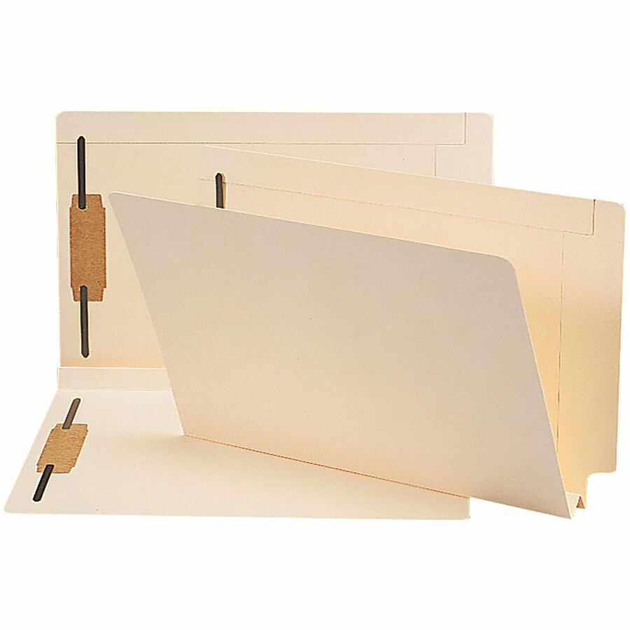 Smead Straight Tab Cut Legal Fastener Folder - 8 1/2" x 14" - 1 1/2" Expansion - 2 x 2B Fastener - 2" for Folder - End Tab Location - 14 pt. - 2 Plys - Manila - Heavyweight Cover, Embossed, Reinforced - 10% Recycled - 50 / Box