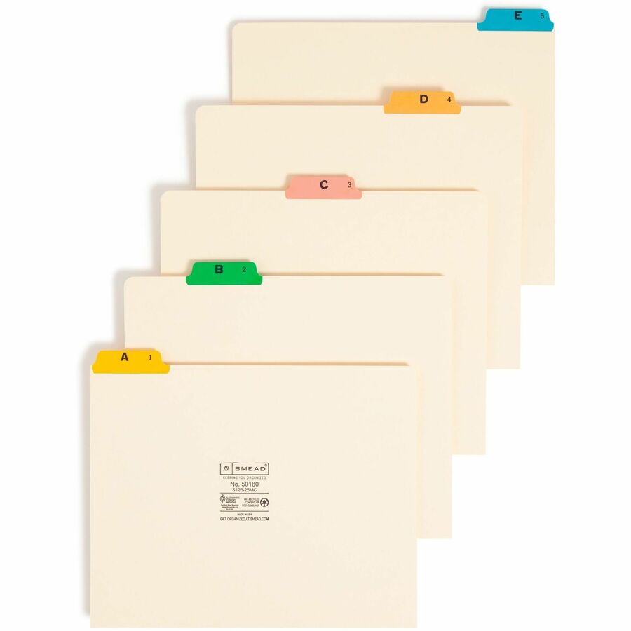 Smead File Guide - 25 Printed Assorted Tab(s) - Character - A-Z - 25 Tab(s)/Set - Letter - Yellow Manila, Green, Pink, Salmon, Blue Tab(s) - 10% - 1 Set