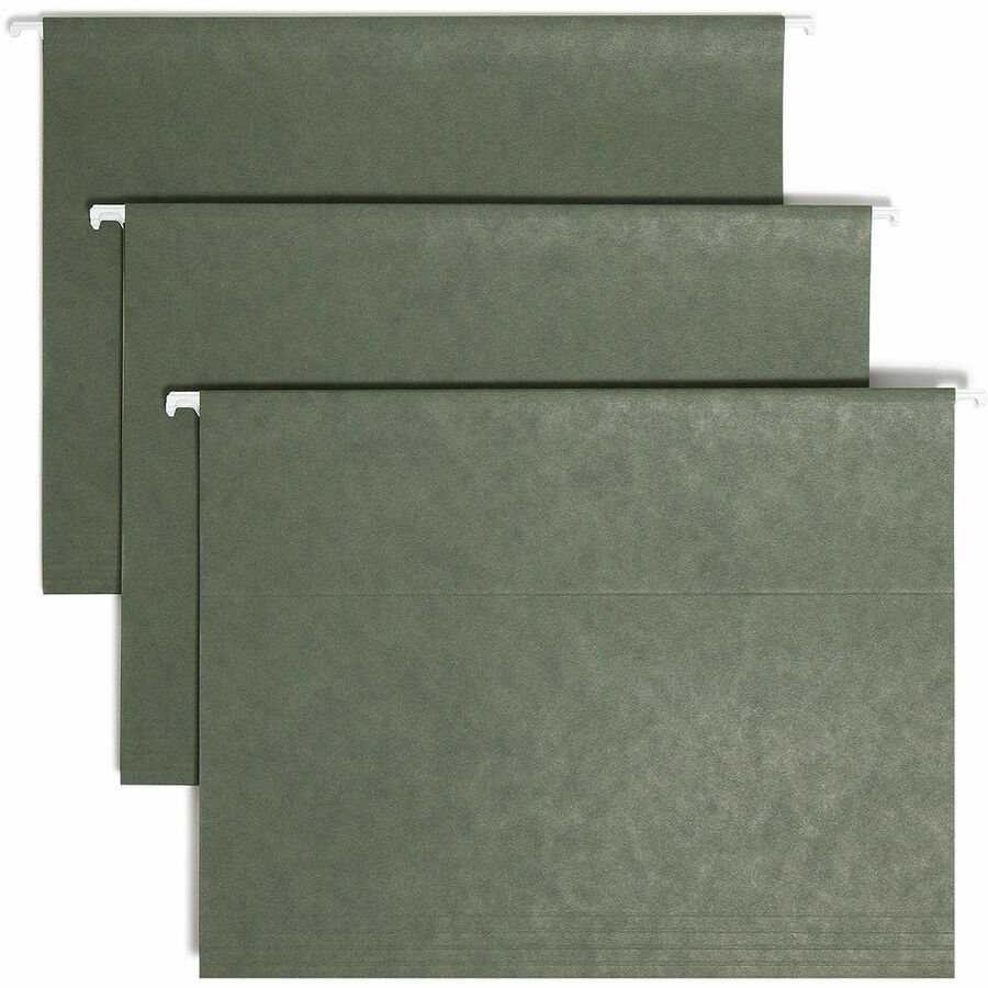 Smead 1/5 Tab Cut Letter Hanging Folder - 8 1/2" x 11" - Top Tab Location - Assorted Tab Position - 11 pt. - Vinyl - Standard Green - 10% Recycled - 25 / Box