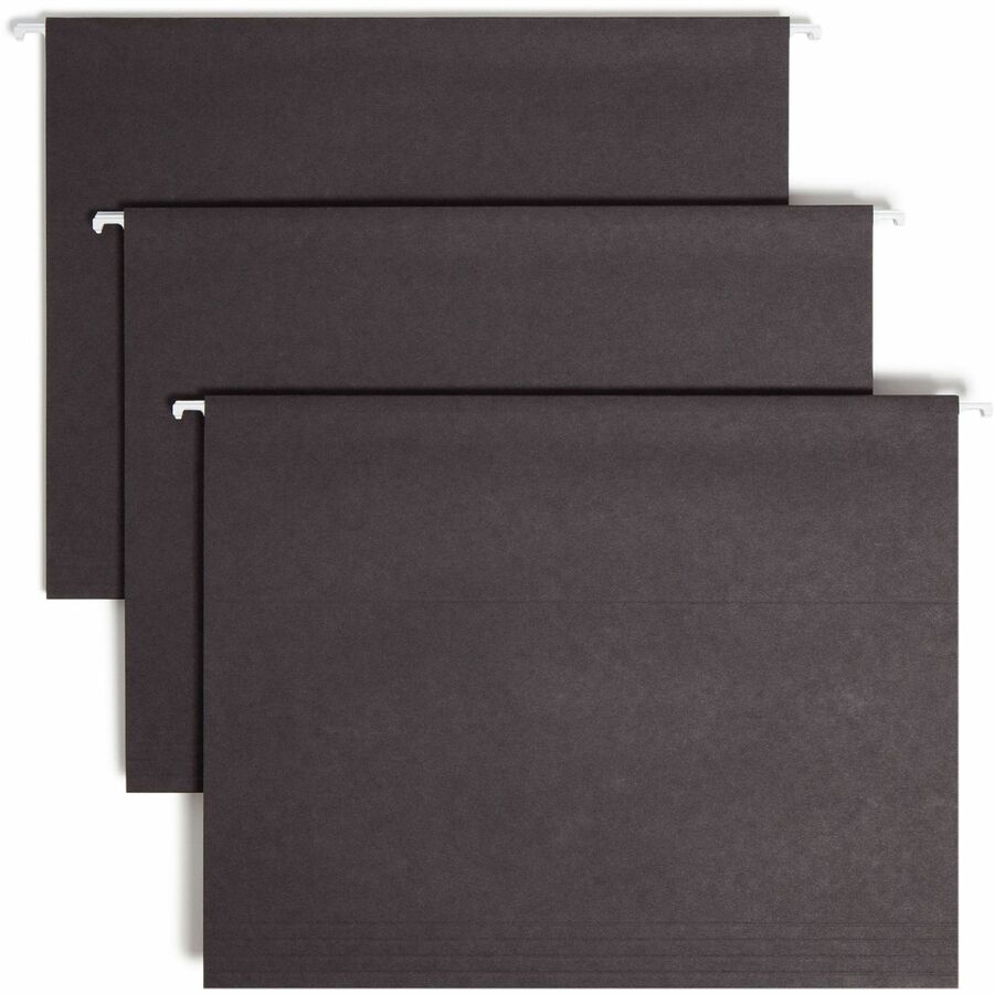 Smead Colored 1/5 Tab Cut Letter Hanging Folder - 8 1/2" x 11" - Top Tab Location - Assorted Tab Position - 11 pt. - Vinyl - Black - 10% Recycled - 25 / Box