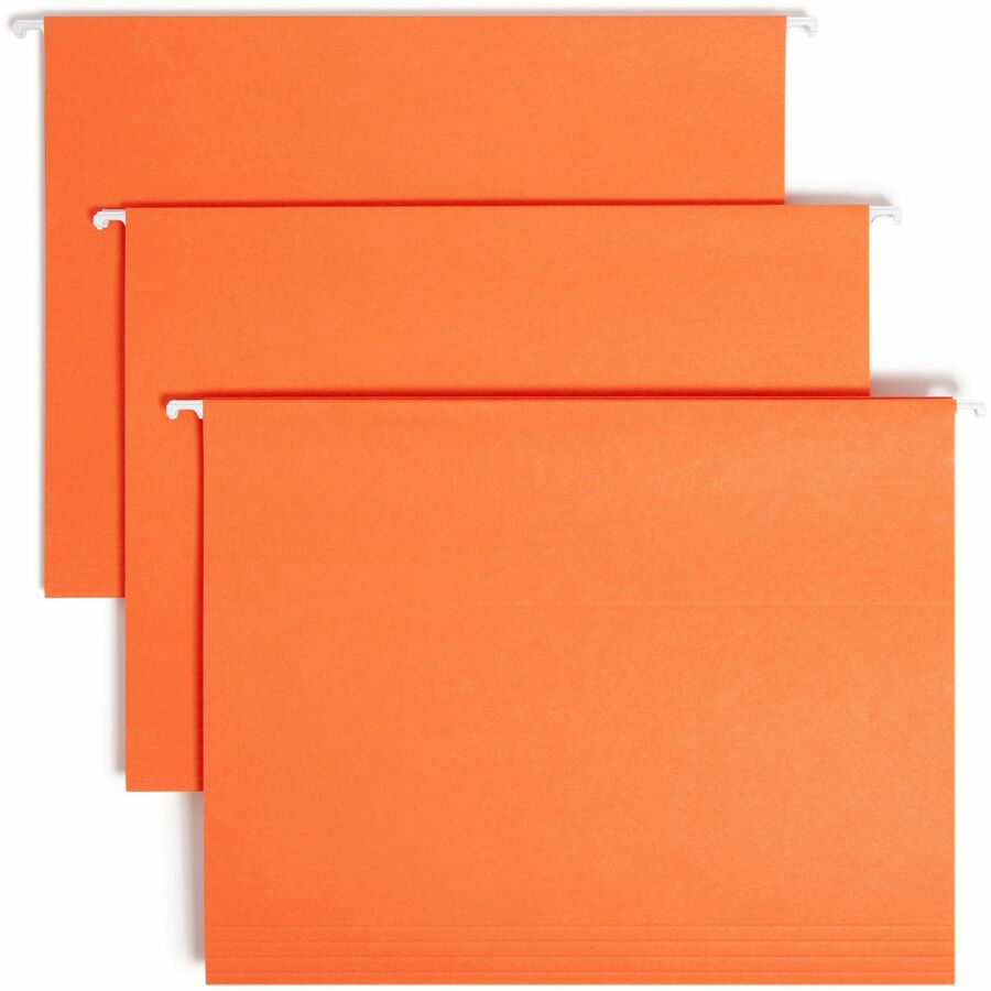Smead Colored 1/5 Tab Cut Letter Hanging Folder - 8 1/2" x 11" - Top Tab Location - Assorted Tab Position - 11 pt. - Vinyl - Orange - 10% Recycled - 25 / Box