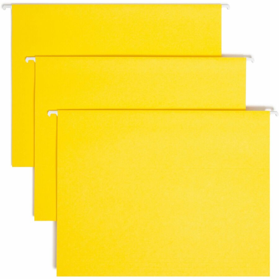 Smead Colored 1/5 Tab Cut Letter Hanging Folder - 8 1/2" x 11" - Top Tab Location - Assorted Tab Position - 11 pt. - Vinyl - Yellow - 10% Recycled - 25 / Box