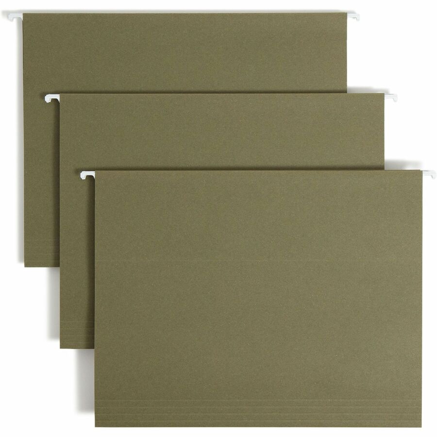 Smead 1/5 Tab Cut Letter Hanging Folder - 8 1/2" x 11" - Top Tab Location - Assorted Tab Position - 11 pt. - Vinyl - Standard Green - Hanging System - 100% Recycled - 25 / Box