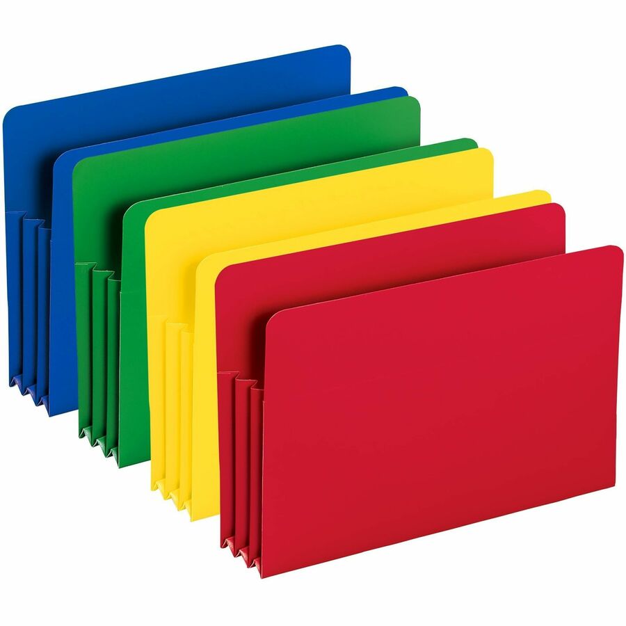 Smead Straight Tab Cut Legal File Pocket - 8 1/2" x 14" - 3 1/2" Expansion - Polypropylene - Blue, Green, Red, Yellow - 1 Pack