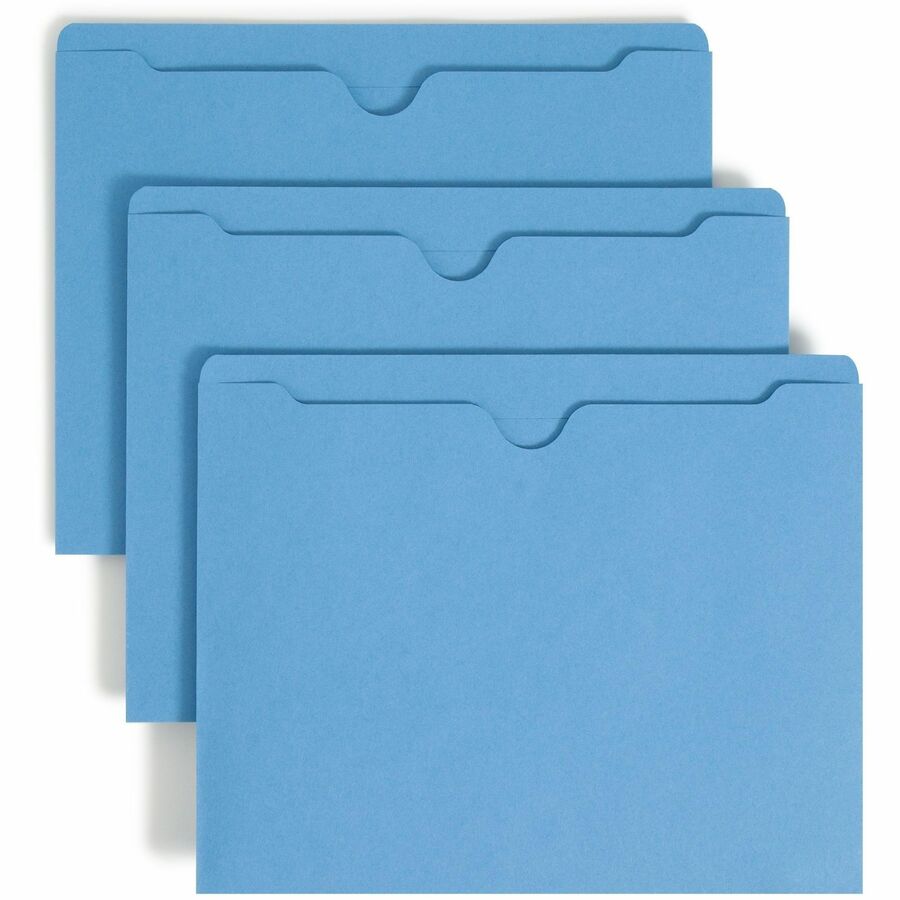 Smead Colored Straight Tab Cut Letter File Jacket - 8 1/2" x 11" - 11 pt. - 2 Plys - Blue - Slip Resistant, Reinforced Tab - 10% Recycled - 100 / Box