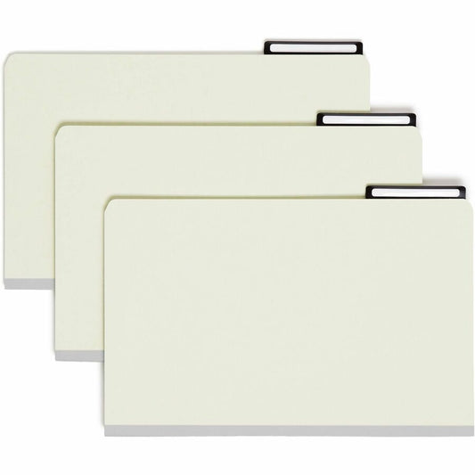 Smead 2/5 Tab Cut Legal Classification Folder - 8 1/2" x 14" - 1" Expansion - 1 x 2K Fastener - 2" for Folder - Top Tab Location - Right Tab Position - 8 Divider - 25 pt. - Pressboard - Gray, Green - Preprinted - 100% Recycled - 10 / Box